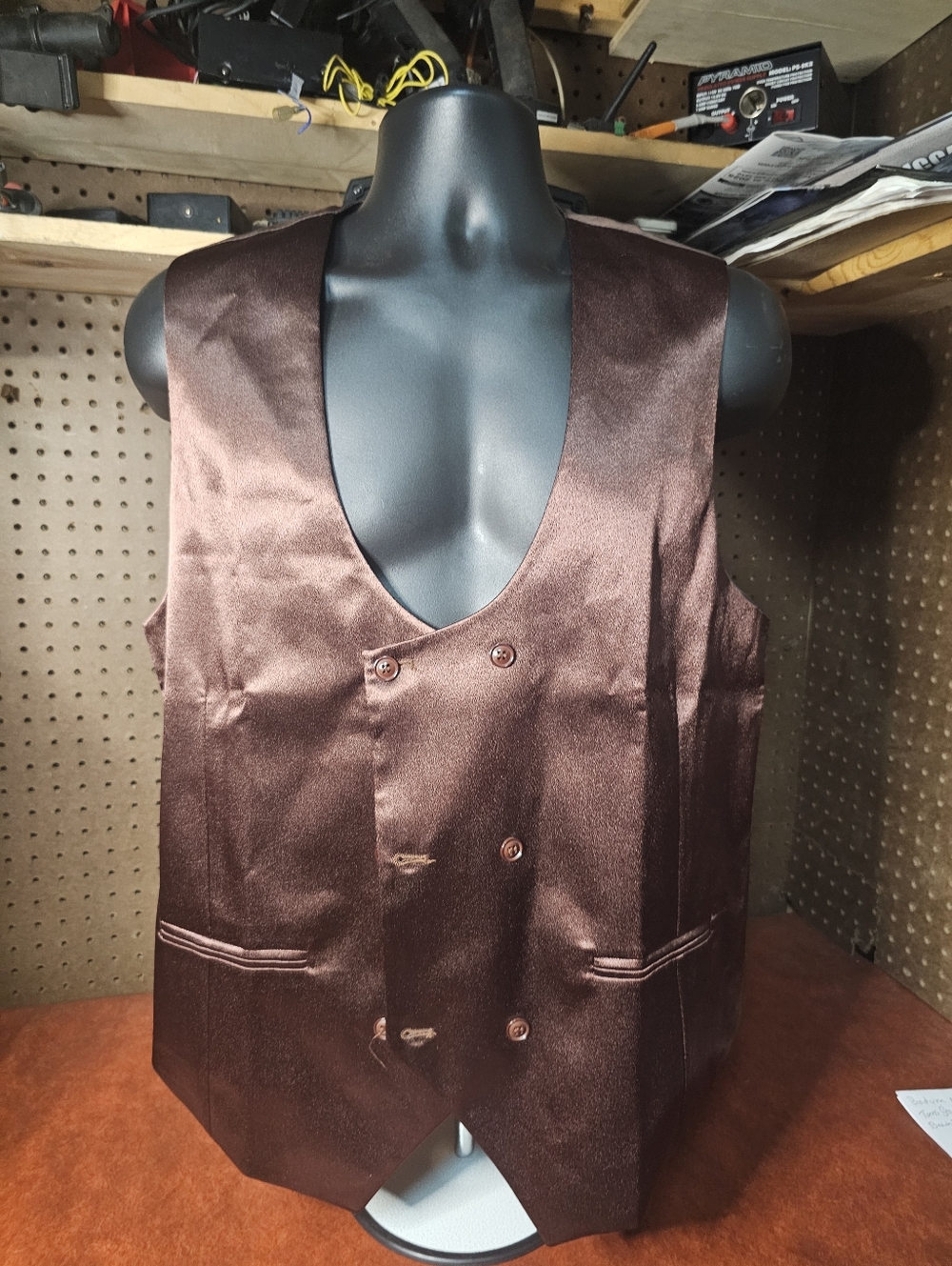 Hi-Tie Dark Brown Solid U-Neck Double-Breasted Vest NWT